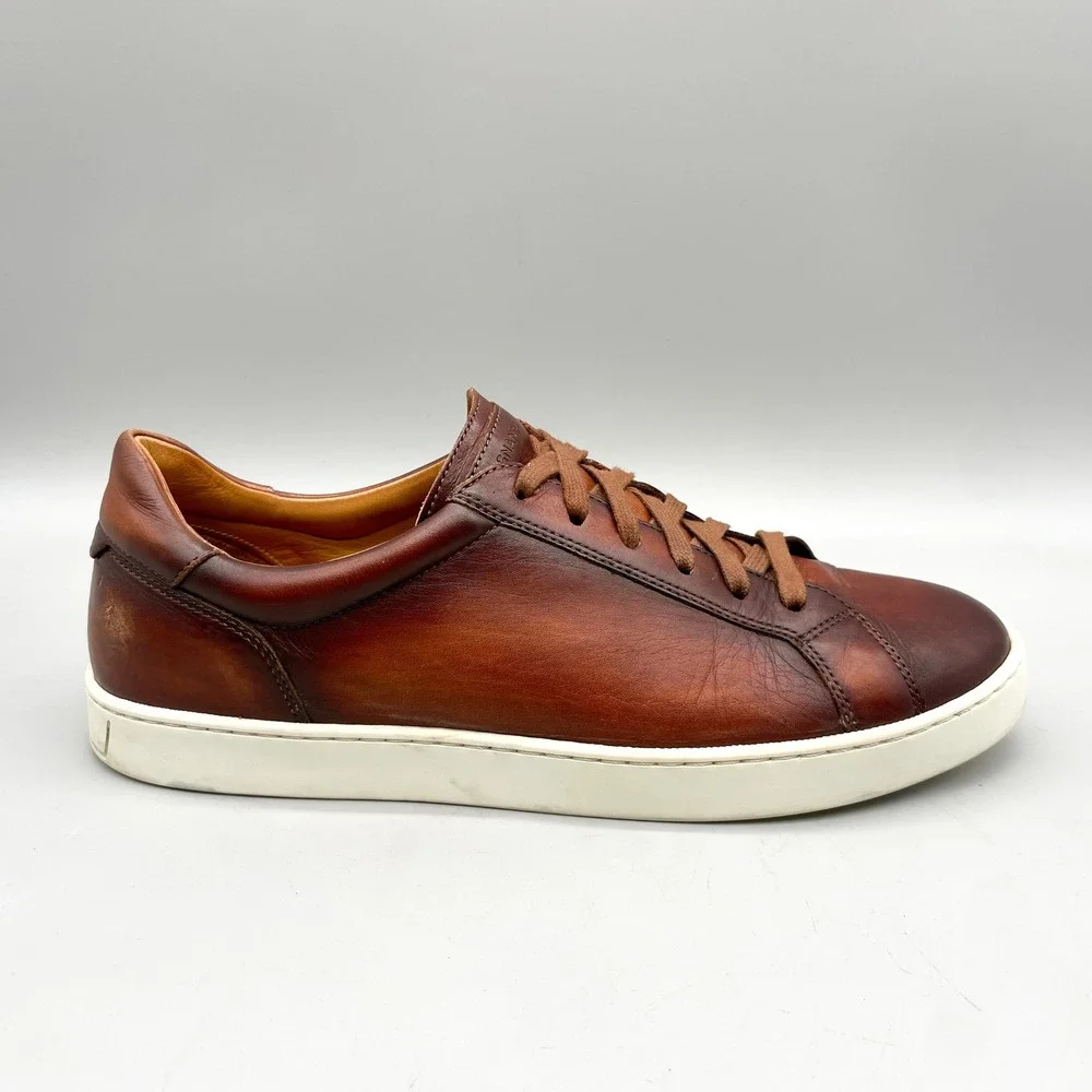 Magnanni Mens 10 Costa Sneakers Cognac Patina Brown Burnished Leather Casual